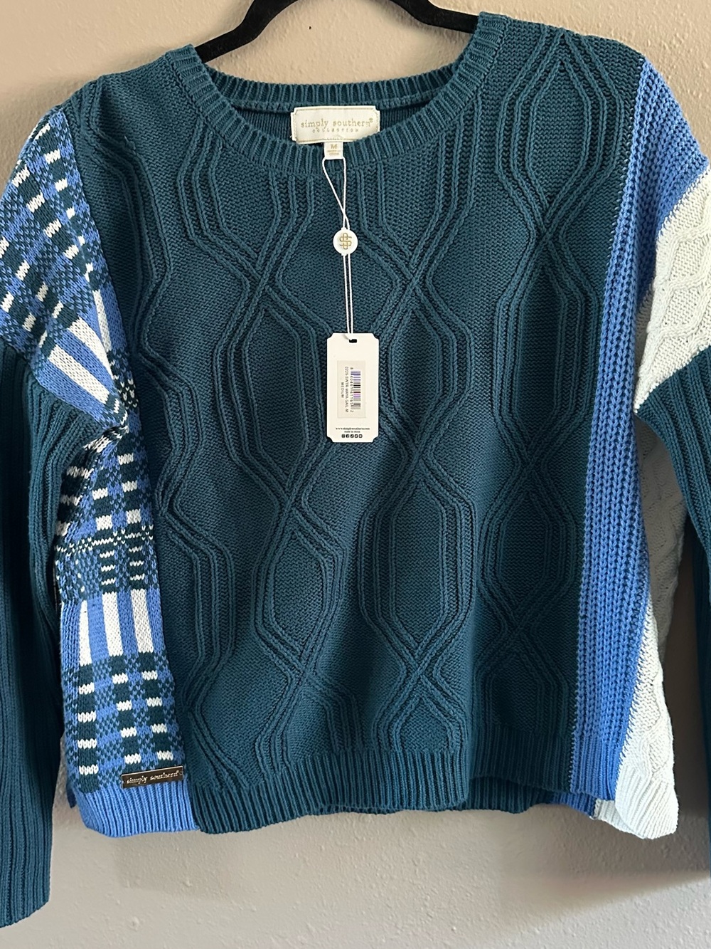 Simply Southern Teal Mixed-Pattern Cable Knit Sweater
